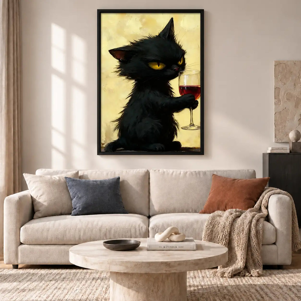 Black Cat with Red Wine Wall Art 2
