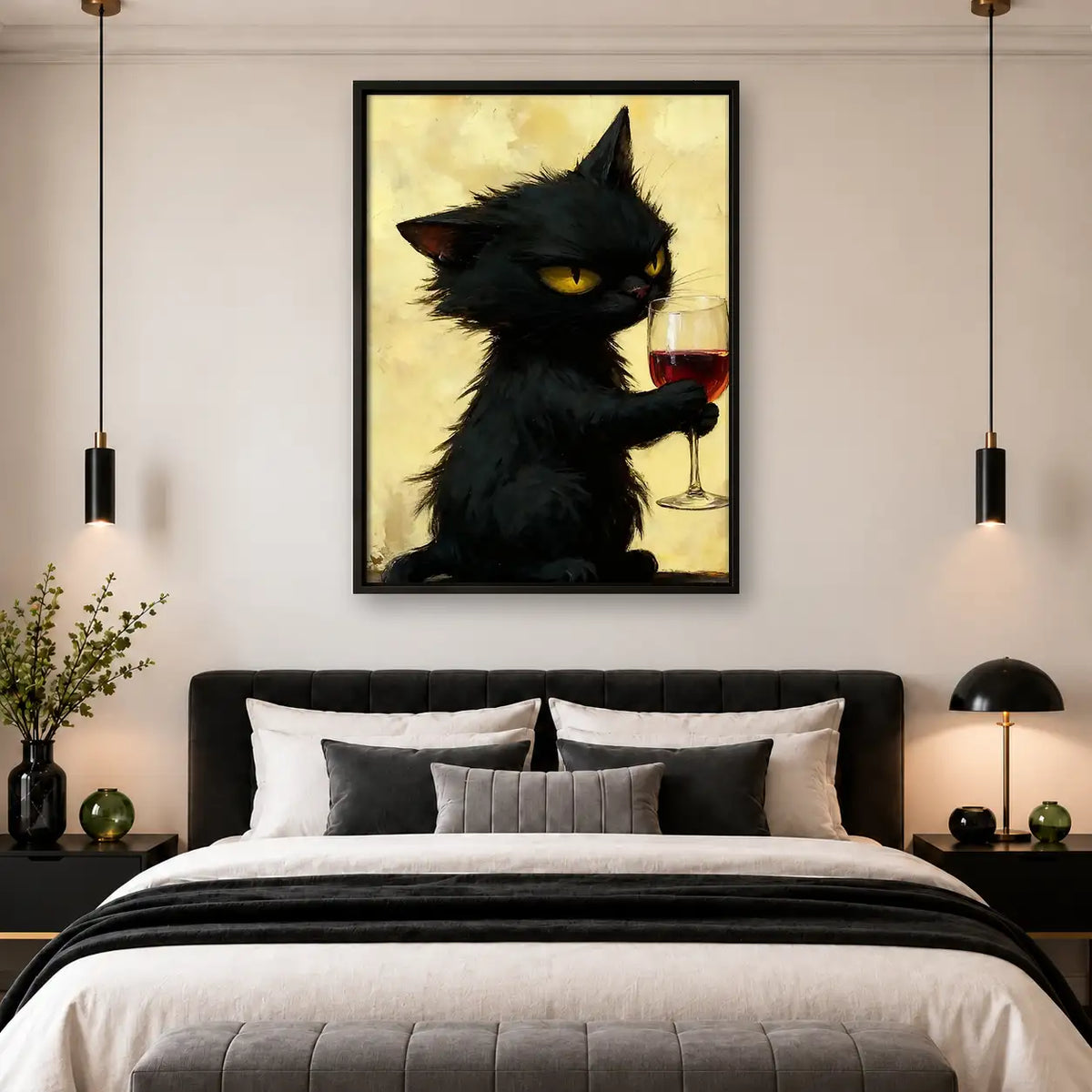 Black Cat with Red Wine Wall Art 4