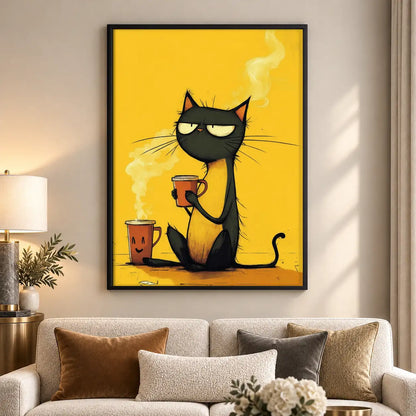 Black Cat with Steaming Red Mug Wall Art 5