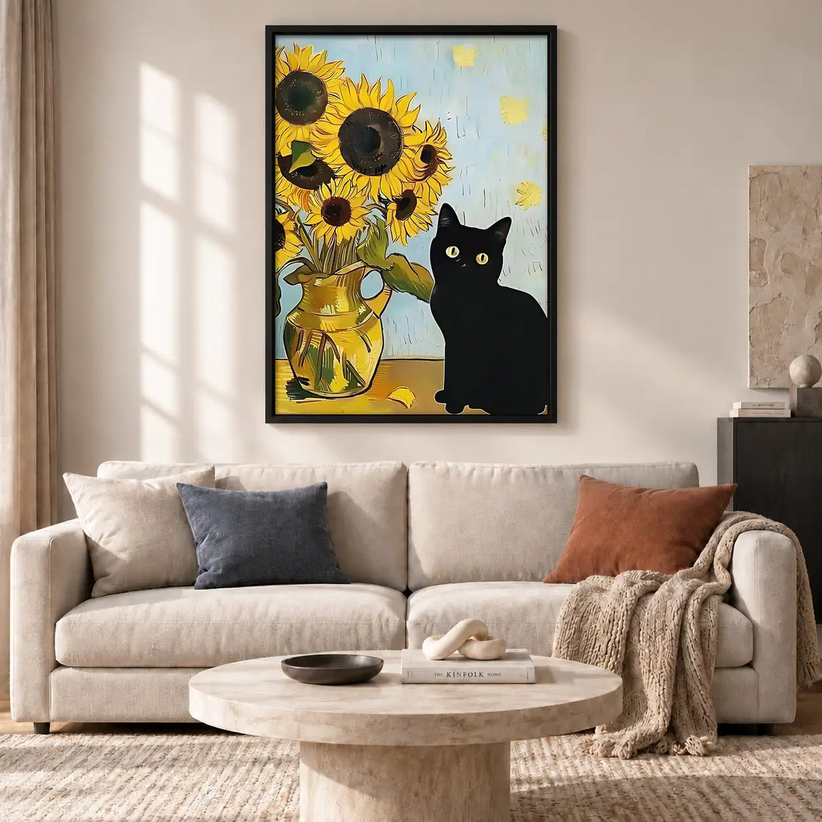 Black Cat with Sunflowers Wall Art 2