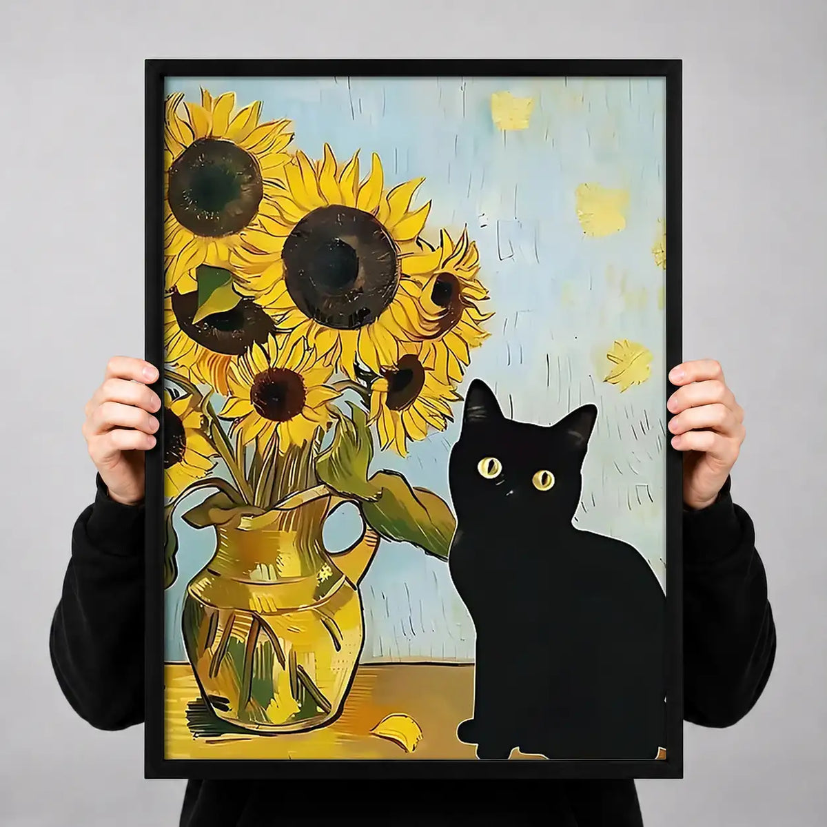 Black Cat with Sunflowers Wall Art 3