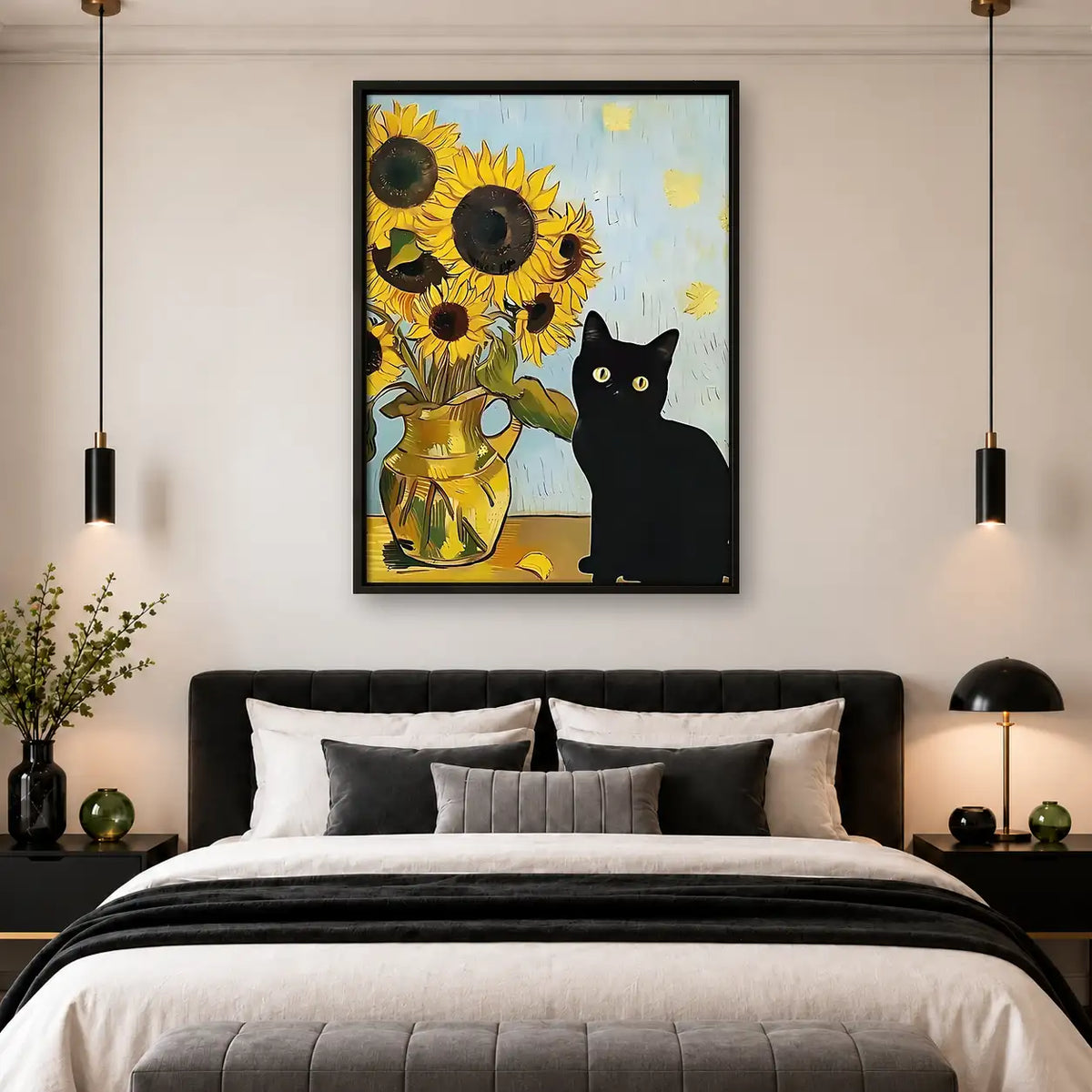 Black Cat with Sunflowers Wall Art 4