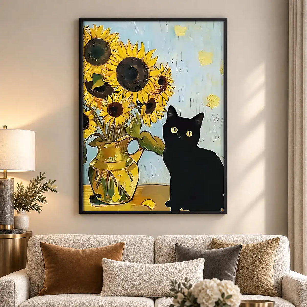 Black Cat with Sunflowers Wall Art 5