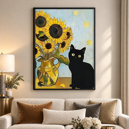 Black Cat with Sunflowers Wall Art 5