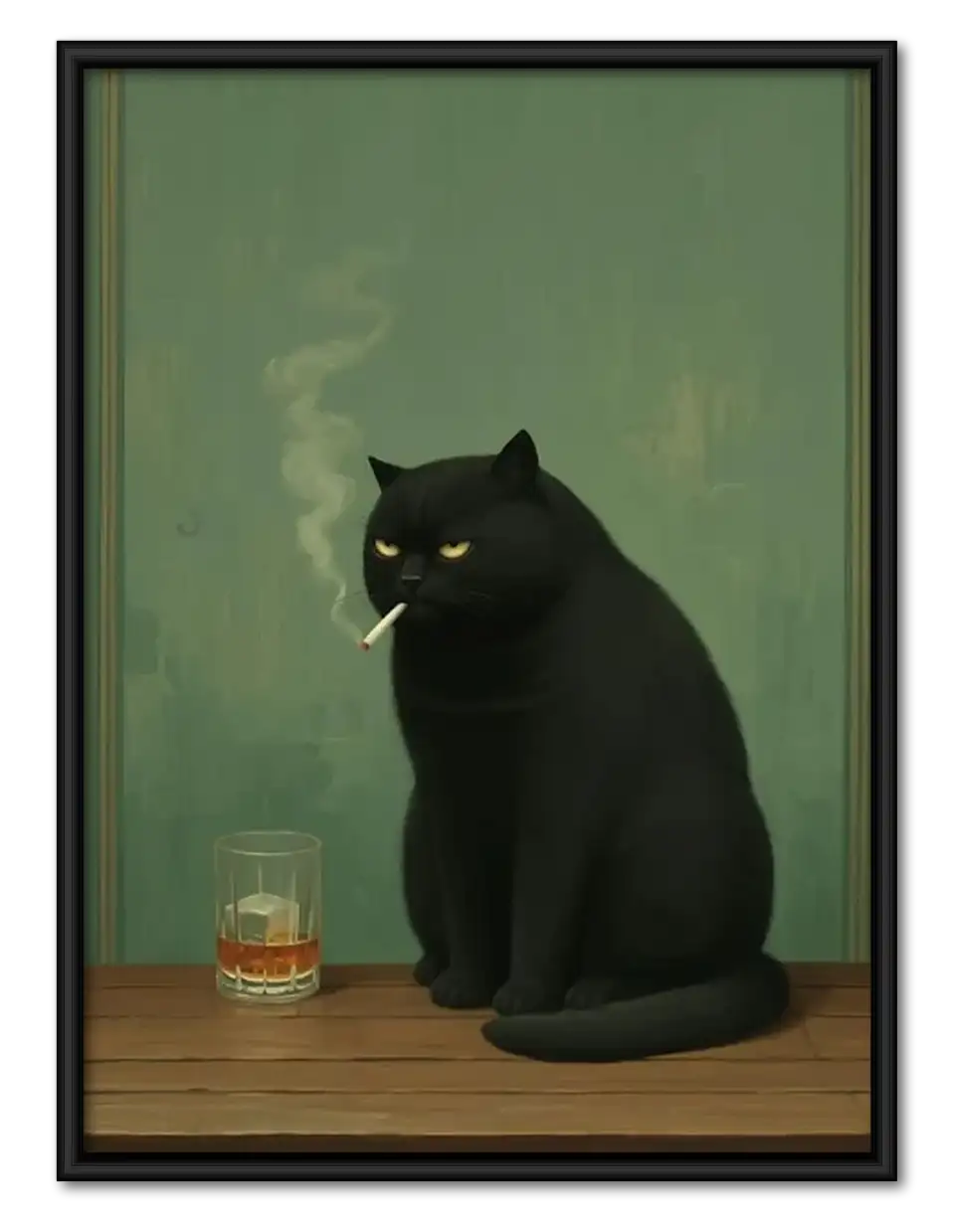 Black Cat with Whiskey Glass Wall Art 1