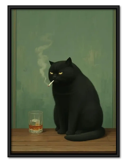 Black Cat with Whiskey Glass Wall Art