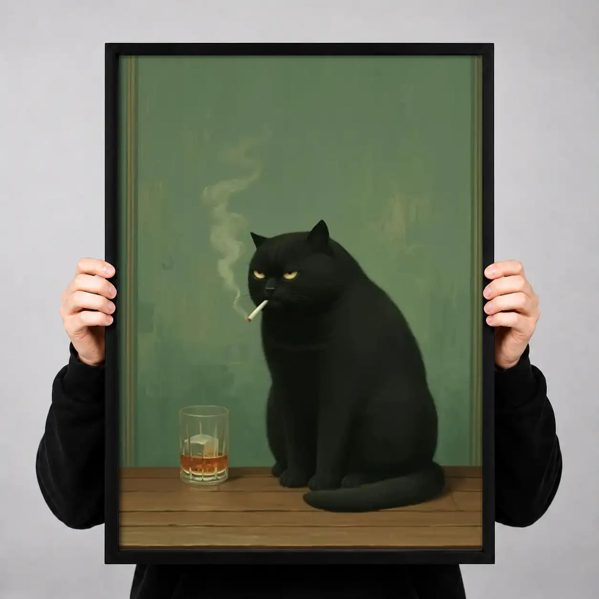 Black Cat with Whiskey Glass Wall Art 3
