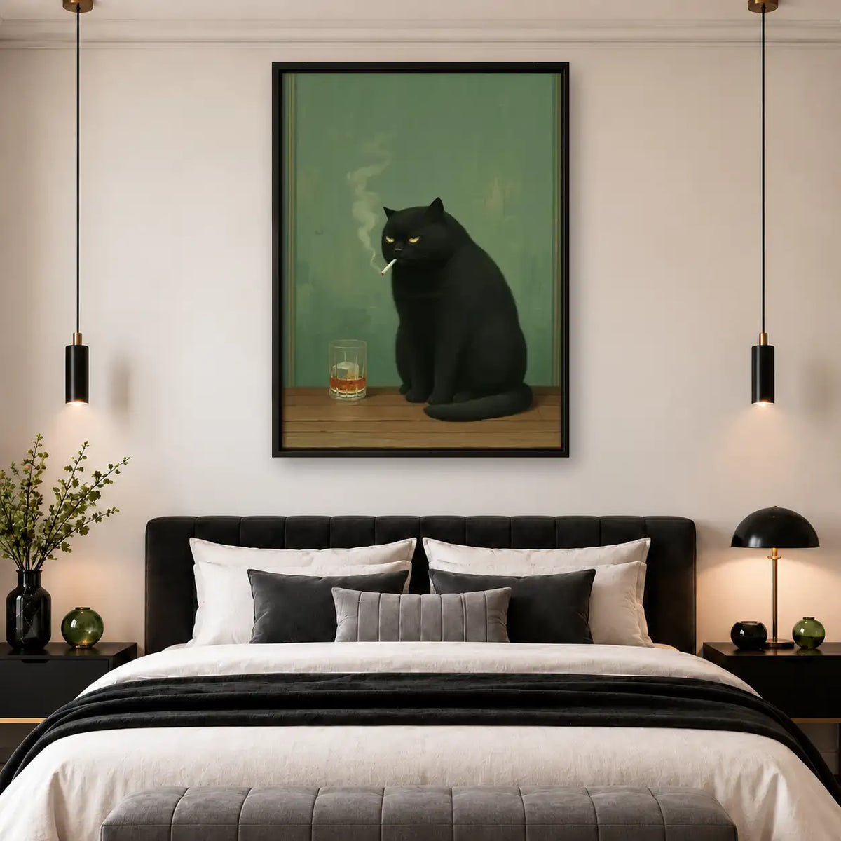 Black Cat with Whiskey Glass Wall Art 4