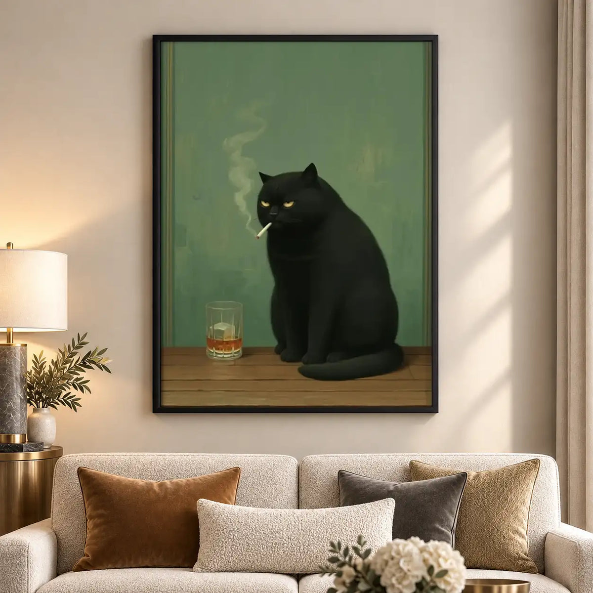 Black Cat with Whiskey Glass Wall Art 5