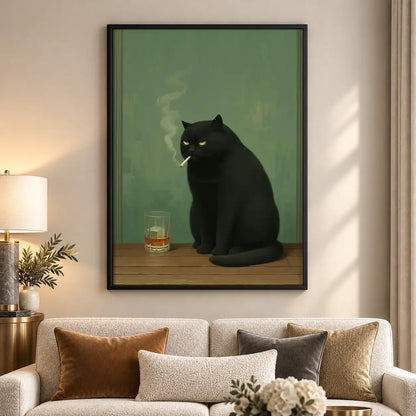 Black Cat with Whiskey Glass Wall Art 5