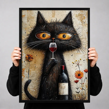 Black Cat with Wine and Flowers Wall Art 3