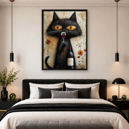 Black Cat with Wine and Flowers Wall Art 4