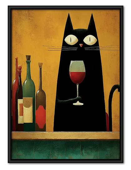Black Cat with Wine Bottle Wall Art