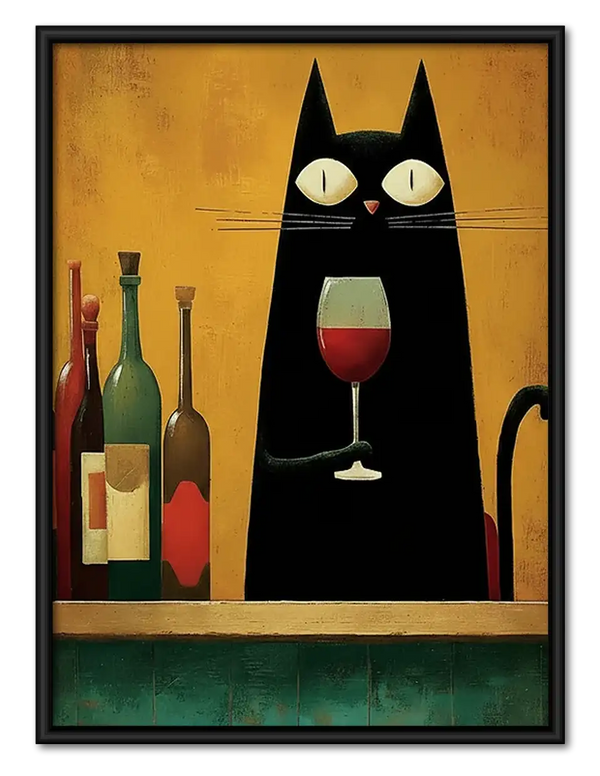 Black Cat with Wine Bottle Wall Art