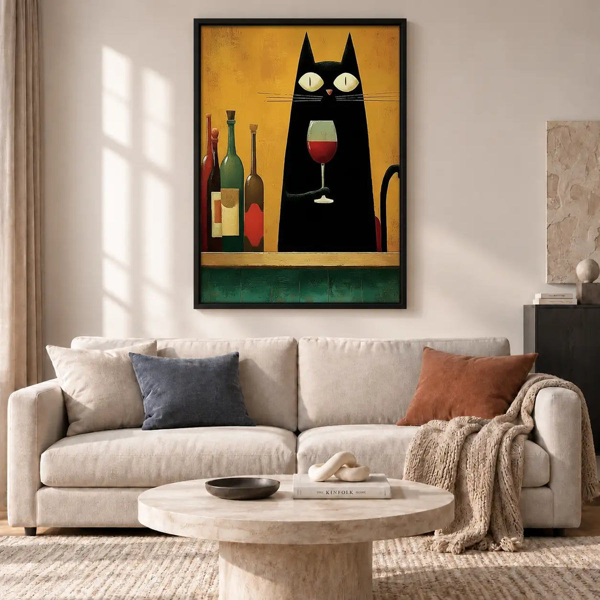 Black Cat with Wine Bottle Wall Art 2