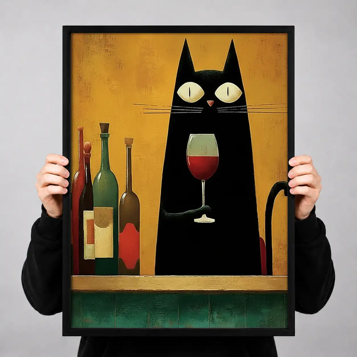 Black Cat with Wine Bottle Wall Art 3
