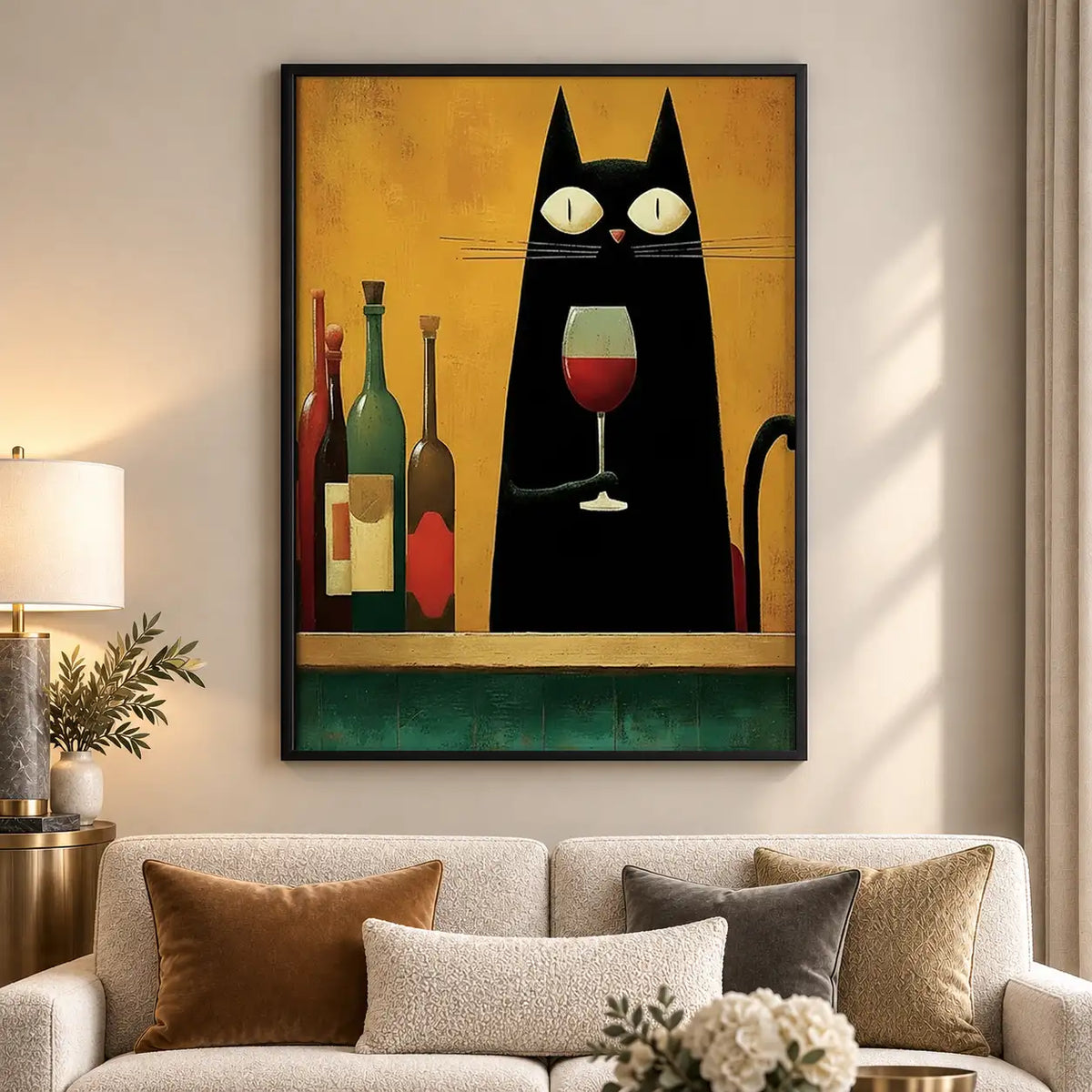Black Cat with Wine Bottle Wall Art 5