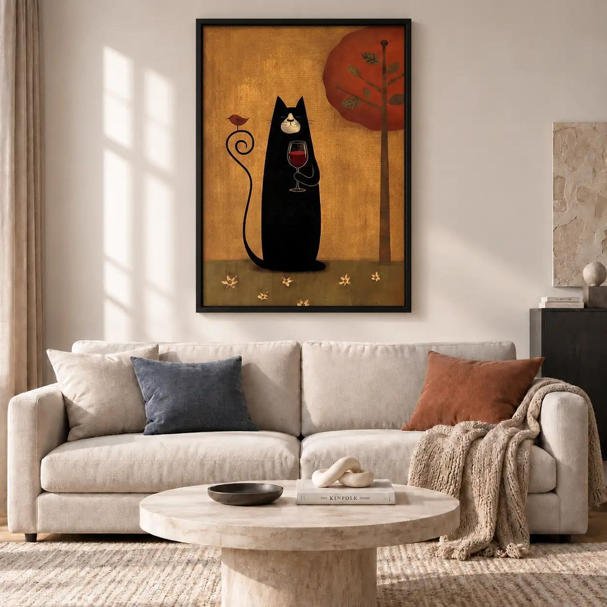 Black Cat with Wine by Red Tree Wall Art 2