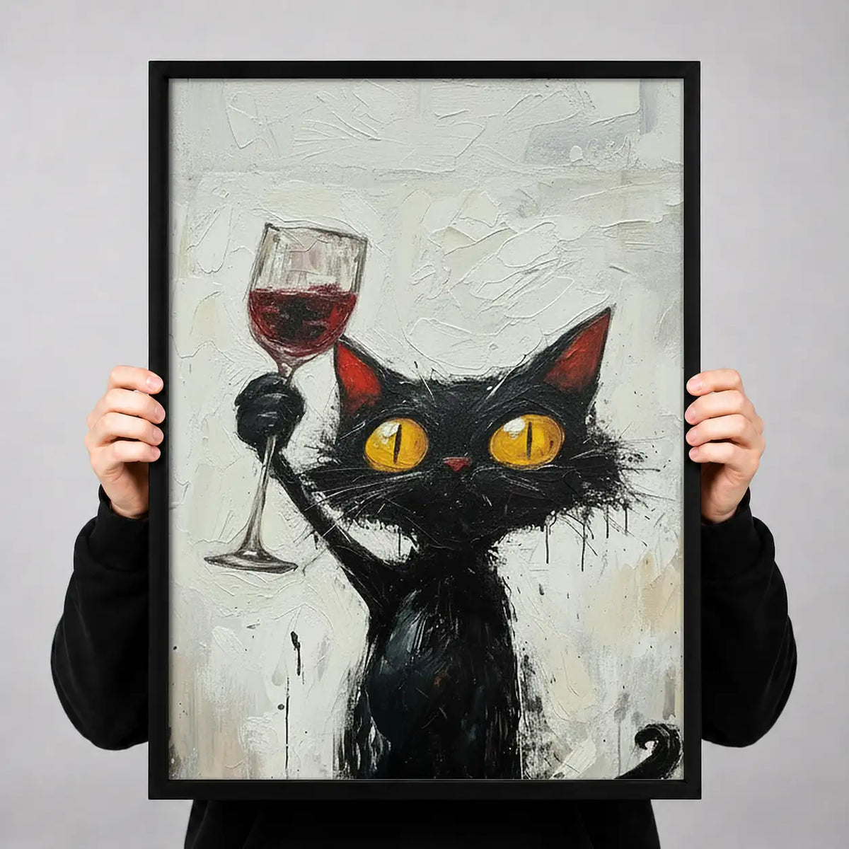 Black Cat with Wine Glass Painting Wall Art 3