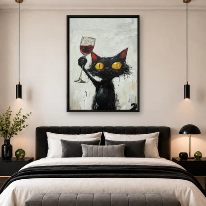 Black Cat with Wine Glass Painting Wall Art 4