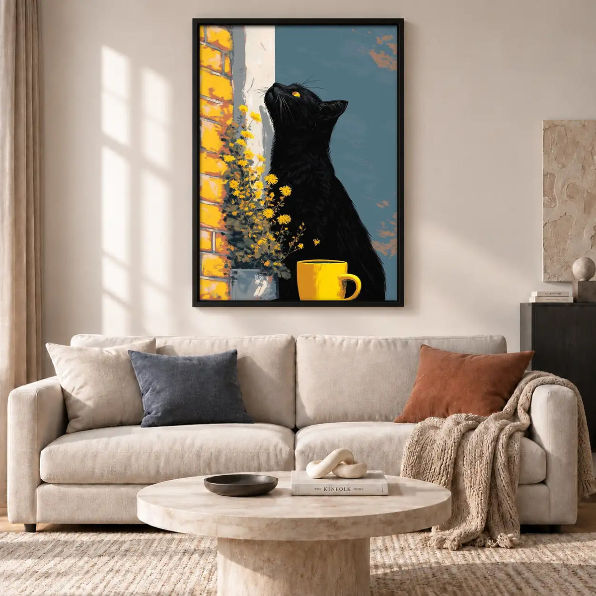 Black Cat with Yellow Flowers Wall Art 2