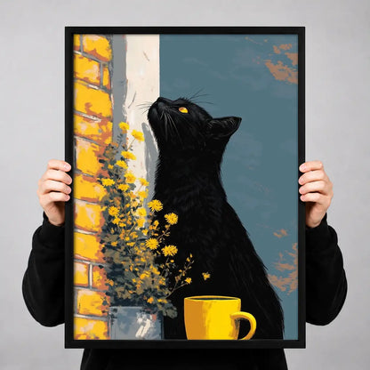 Black Cat with Yellow Flowers Wall Art 3