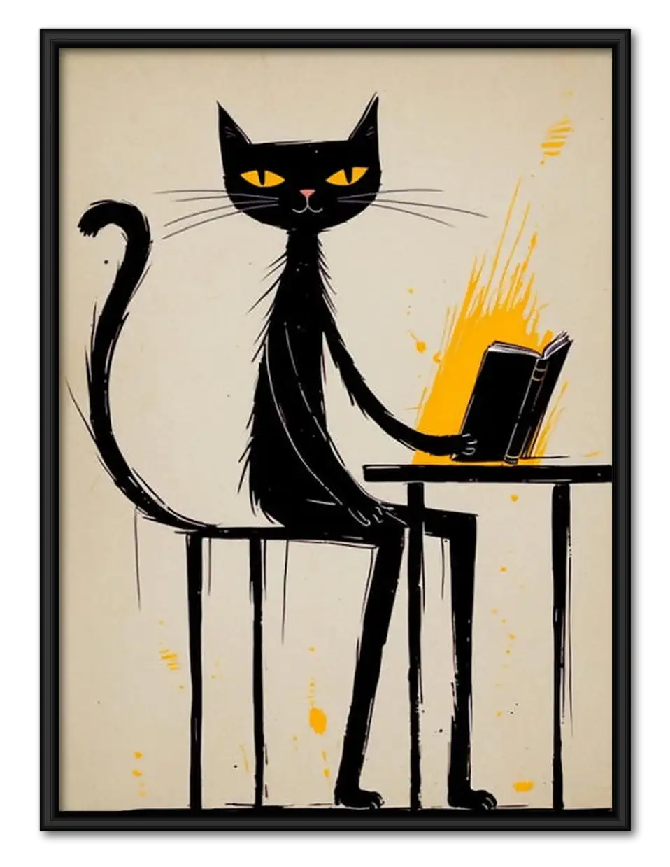 Black Cat Working on Laptop Wall Art 1