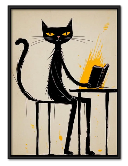 Black Cat Working on Laptop Wall Art
