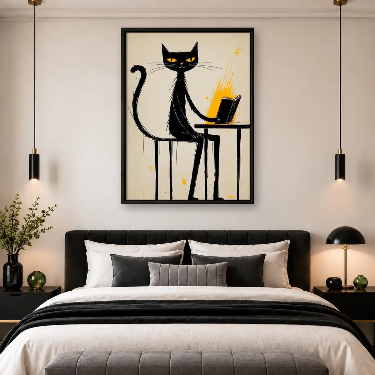 Black Cat Working on Laptop Wall Art 4