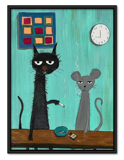 Black Cat Working with Office Mouse Wall Art