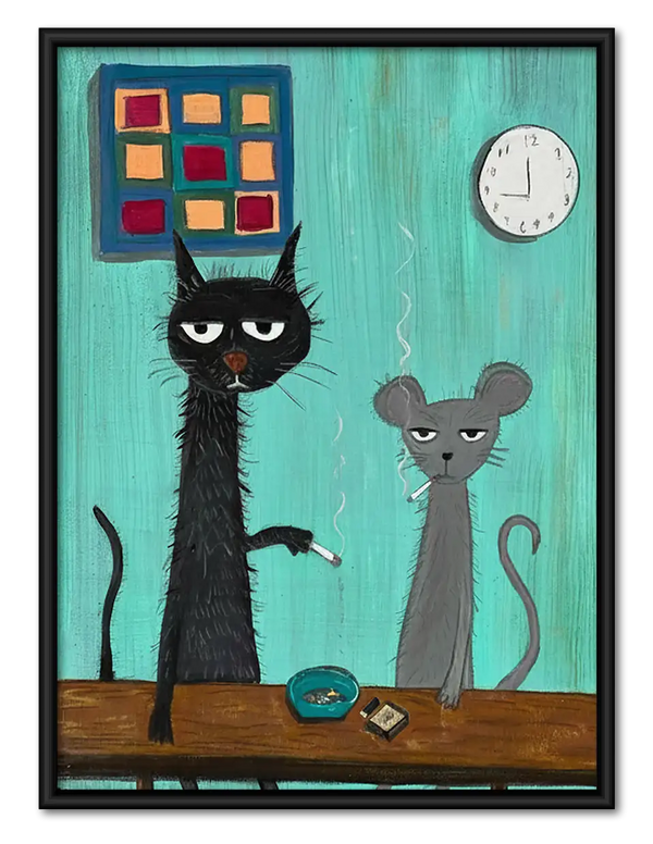 Black Cat Working with Office Mouse Wall Art