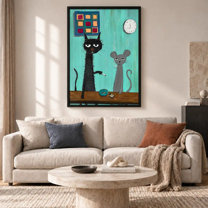 Black Cat Working with Office Mouse Wall Art 2