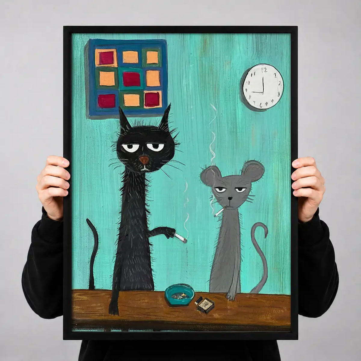 Black Cat Working with Office Mouse Wall Art 3