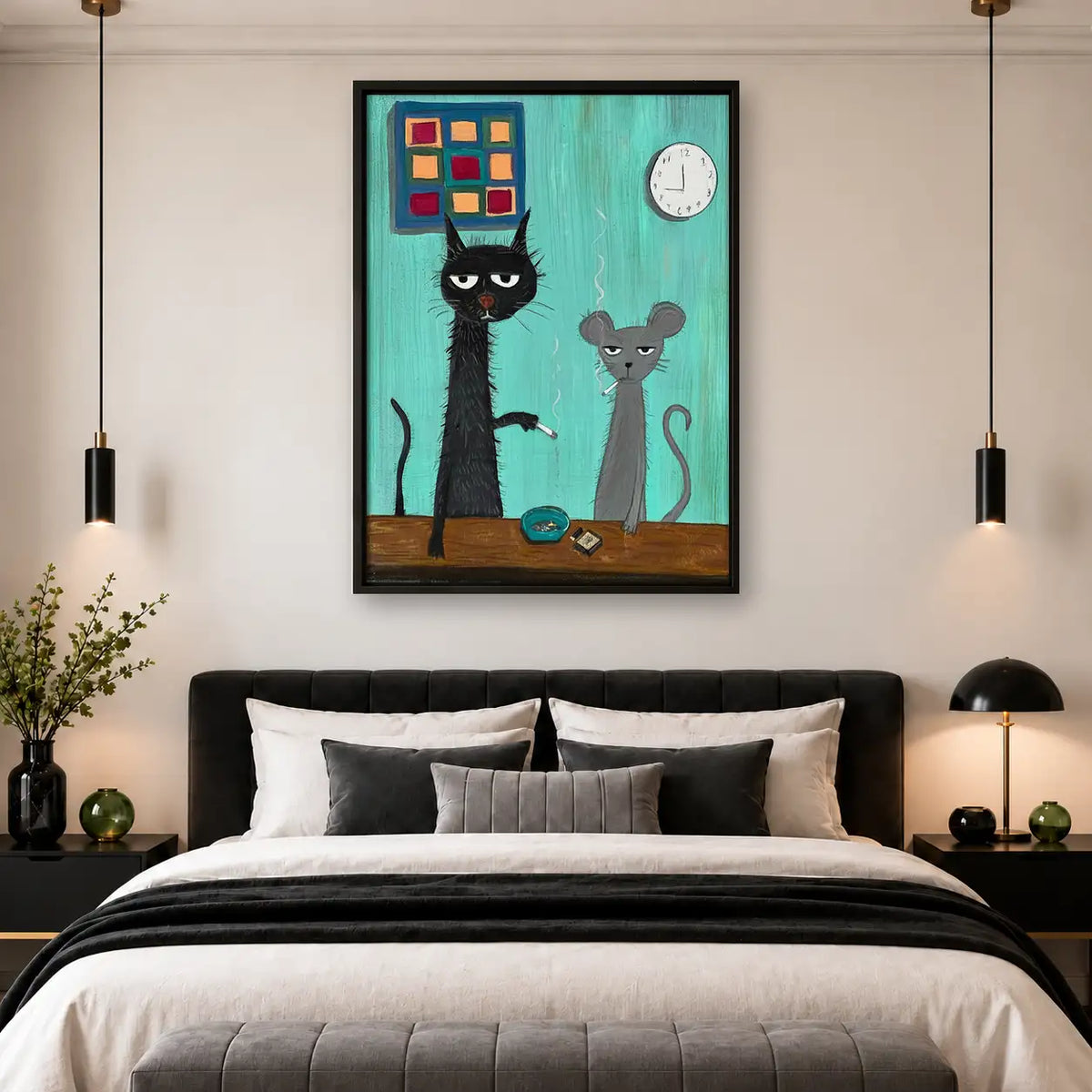 Black Cat Working with Office Mouse Wall Art 4