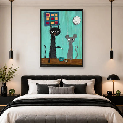Black Cat Working with Office Mouse Wall Art 4