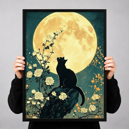 Black Cats beneath Floral Moon Wall Art 3