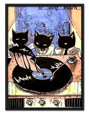 Black Cats Dining at Cafe Wall Art