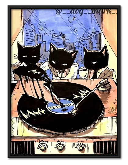 Black Cats Dining at Cafe Wall Art