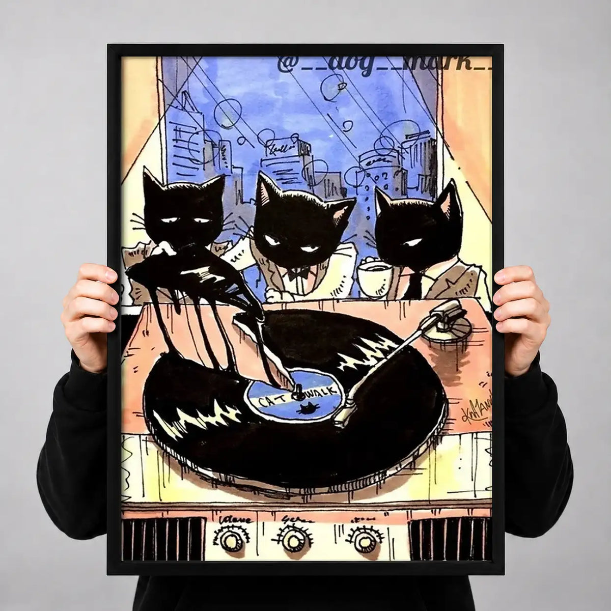 Black Cats Dining at Cafe Wall Art 3