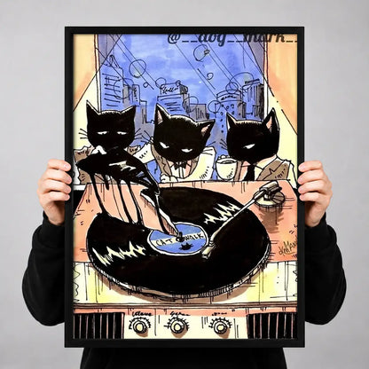 Black Cats Dining at Cafe Wall Art 3