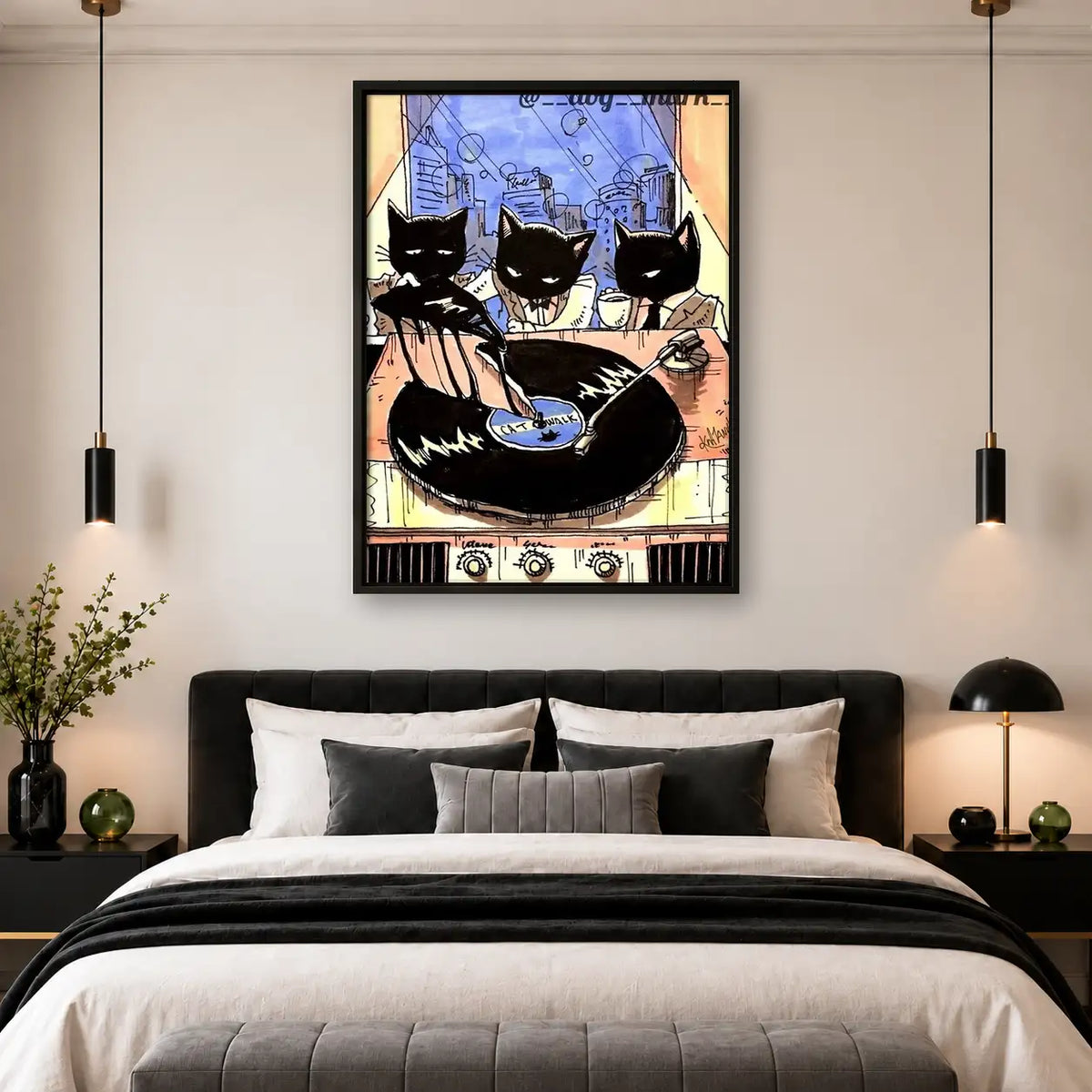 Black Cats Dining at Cafe Wall Art 4