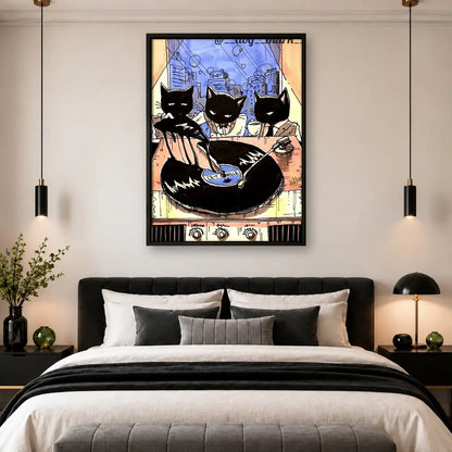 Black Cats Dining at Cafe Wall Art 4