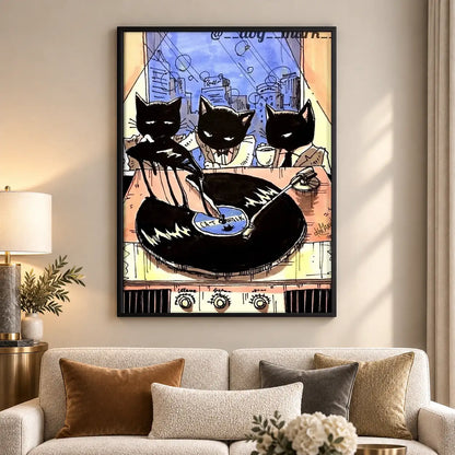 Black Cats Dining at Cafe Wall Art 5