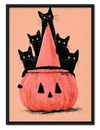 Black Cats in Giant Pumpkin Wall Art 1