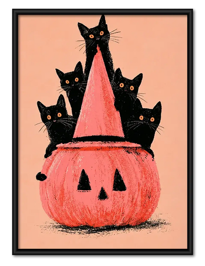 Black Cats in Giant Pumpkin Wall Art