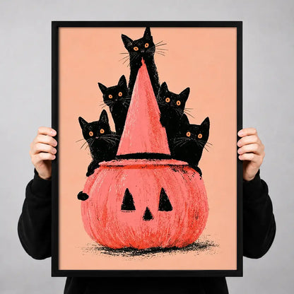 Black Cats in Giant Pumpkin Wall Art 3
