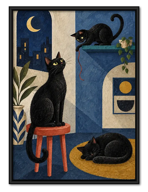 Black Cats in Moonlit Deco Interior Wall Art
