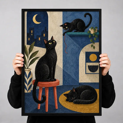 Black Cats in Moonlit Deco Interior Wall Art 3