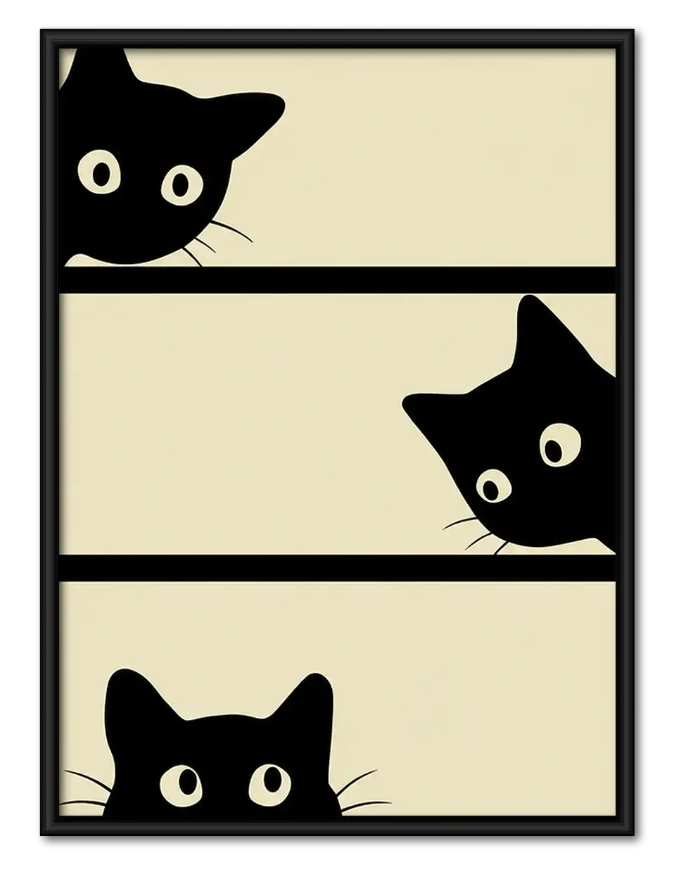 Black Cats Peeking through Panels Wall Art 1