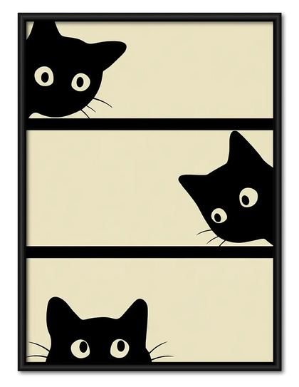 Black Cats Peeking through Panels Wall Art